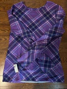 Talbots Purple Plaid Long Sleeve Top - Violet & Navy
